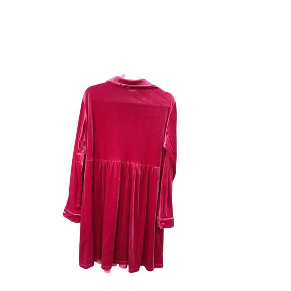 Pink Velvet Shirt Dress Long Sleeve Mini Babydoll Style Women's XL - Picture 2 of 3